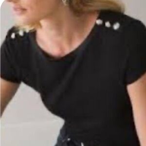 GENERATION LOVE Black Pima Cotton T-Shirt with Metallic Buttons on Shoulders